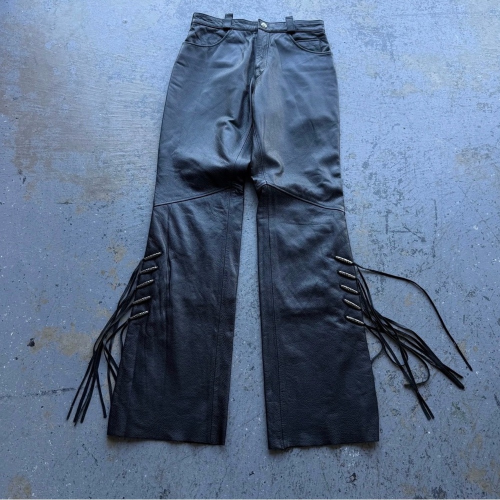 EUC Harley Davidson Black Leather Fringe Pants Size 6
